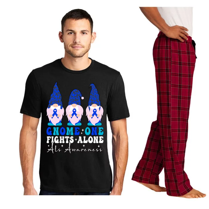 Gnome One Fights Alone Als Awareness Month Warrior Ribbon Gift Pajama Set