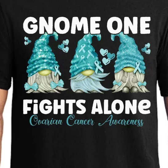 Gnome One Fights Alone Teal Ovarian Cancer Awareness Pajama Set