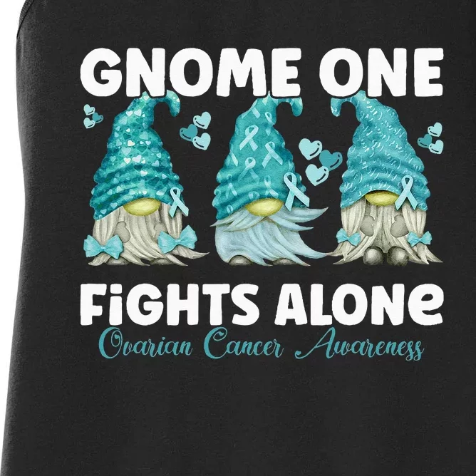 Gnome One Fights Alone Teal Ovarian Cancer Awareness Women's Racerback Tank