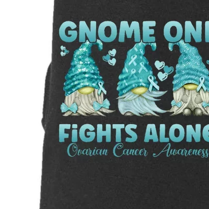 Gnome One Fights Alone Teal Ovarian Cancer Awareness Doggie 3-End Fleece Hoodie