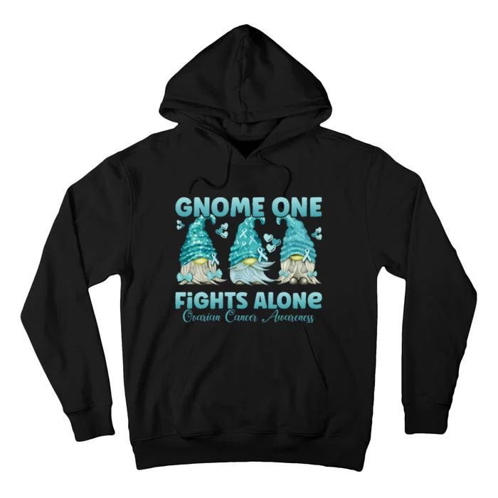 Gnome One Fights Alone Teal Ovarian Cancer Awareness Tall Hoodie