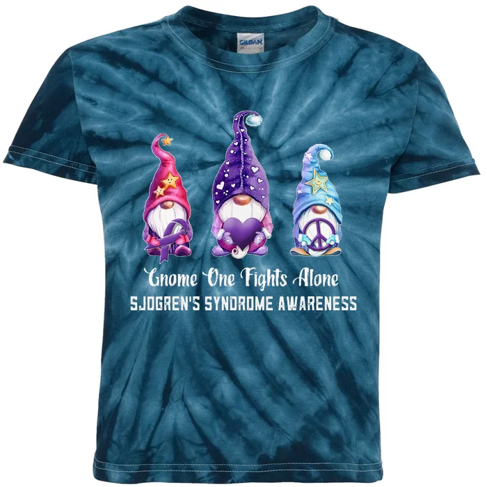 Gnome One Fights Alone Sjogren's Syndrome Awareness Kids Tie-Dye T-Shirt