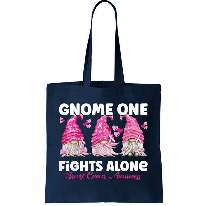 Gnome One Fights Alone Pink Breast Cancer Awareness Tote Bag