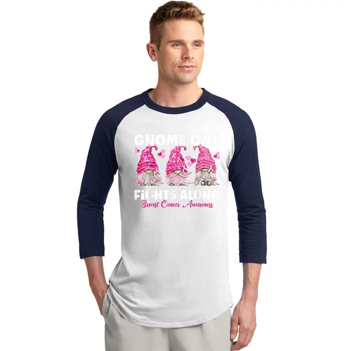 Gnome One Fights Alone Pink Breast Cancer Awareness Baseball Sleeve Shirt