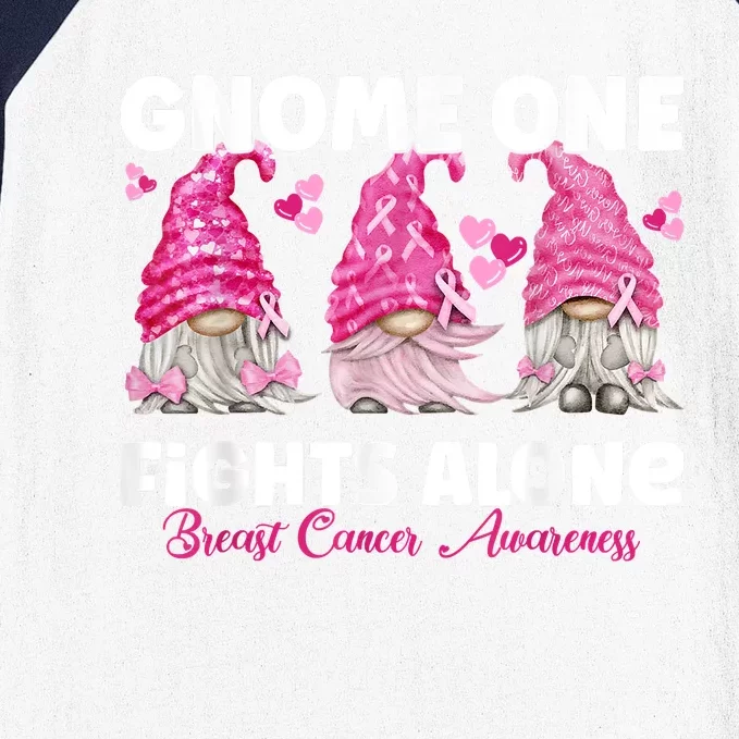 Gnome One Fights Alone Pink Breast Cancer Awareness Baseball Sleeve Shirt