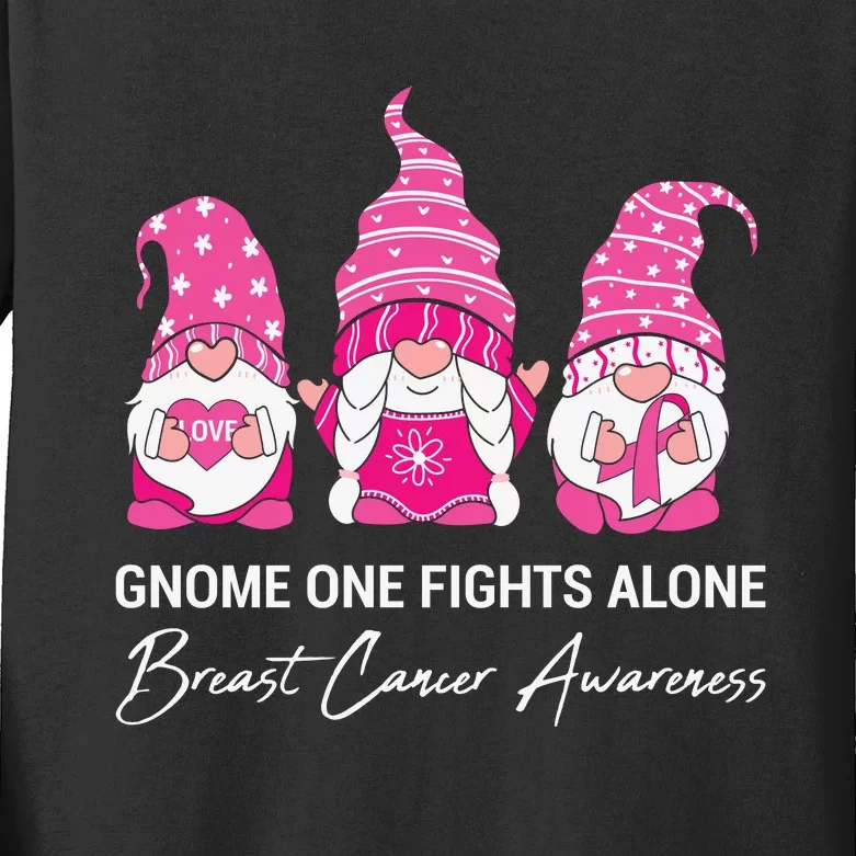 Gnomes One Fight Alone Pink Ribbon Breast Cancer Kids Long Sleeve Shirt