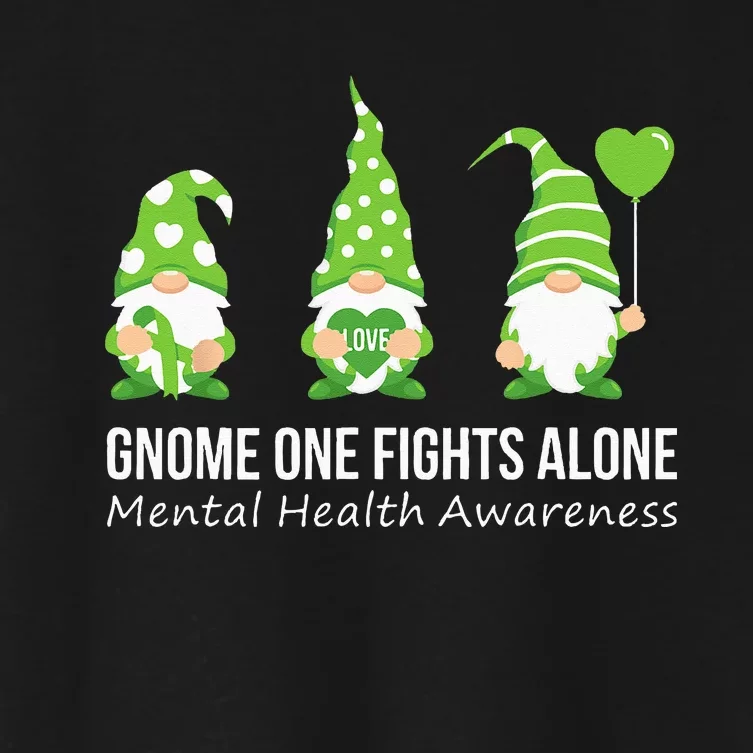 Gnome One Fights Alone Mental Health Awareness Green Ribbon Women's Crop Top Tee