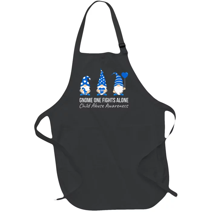 Gnome One Fights Alone Child Abuse Awareness Blue Ribbon Full-Length Apron With Pocket