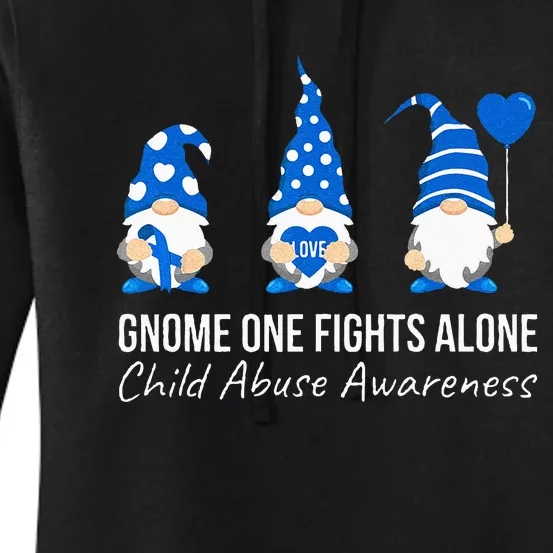 Gnome One Fights Alone Child Abuse Awareness Blue Ribbon Women's Pullover Hoodie