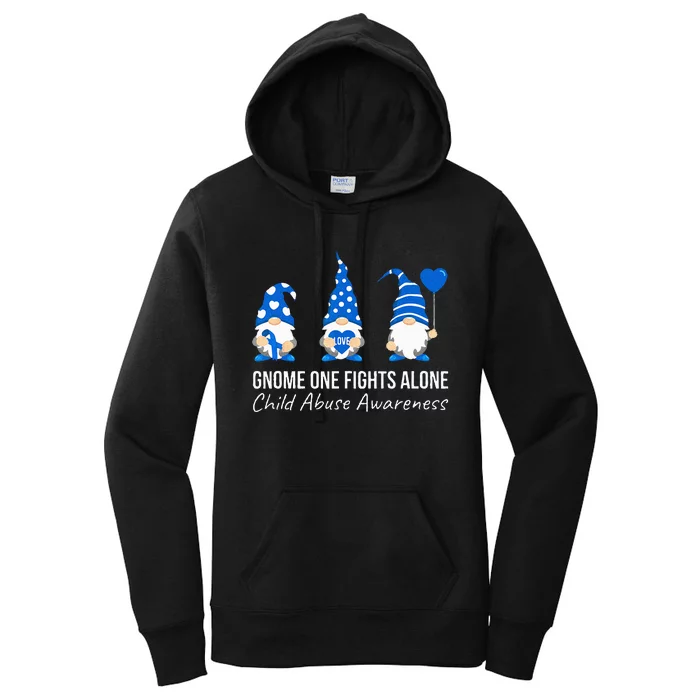 Gnome One Fights Alone Child Abuse Awareness Blue Ribbon Women's Pullover Hoodie