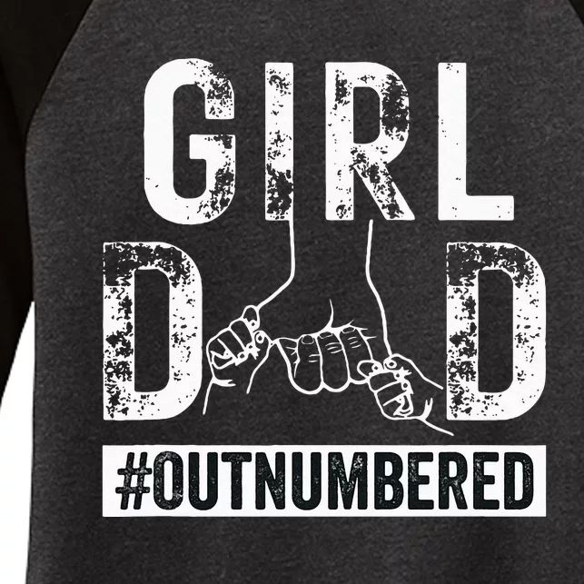 GirlDad Outnumbered Fathers Day from Wife Daughter Women's Tri-Blend 3/4-Sleeve Raglan Shirt