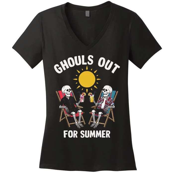 Ghouls Out For Summer Funny Summerween Ghoul Women's V-Neck T-Shirt