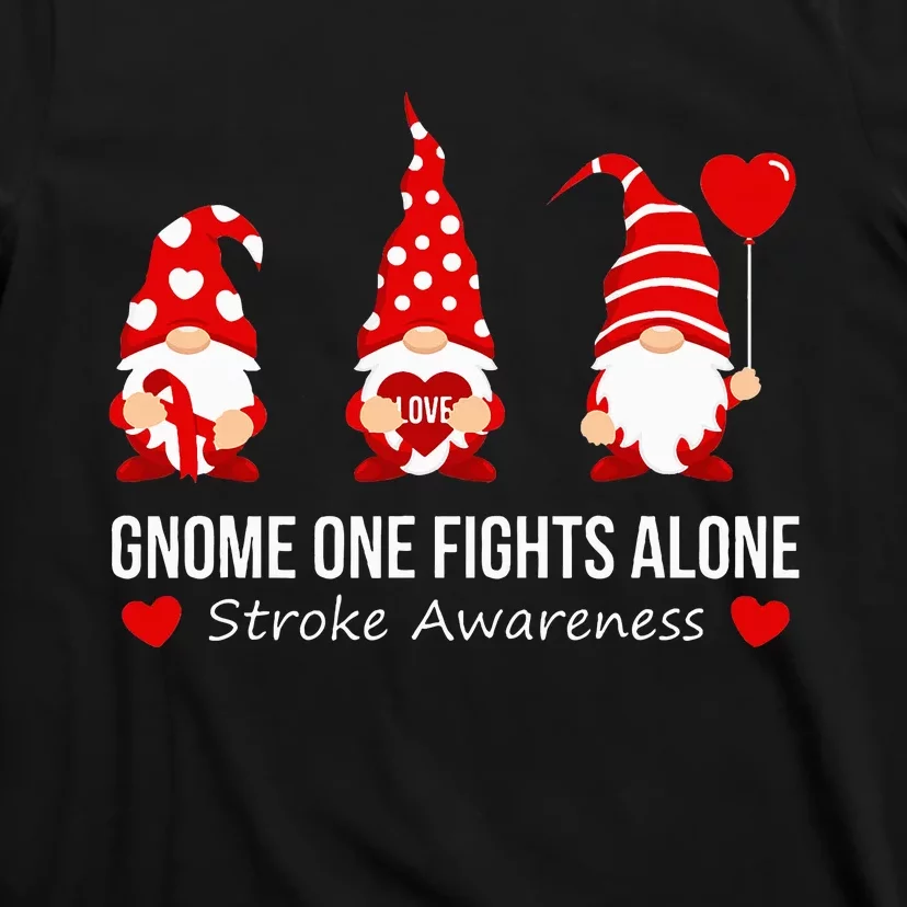 Gnome One Fights Alone Stroke Awareness Red Ribbon Survivor T-Shirt