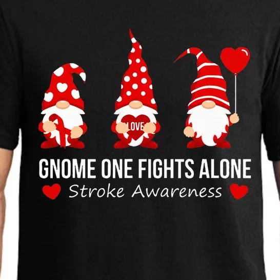 Gnome One Fights Alone Stroke Awareness Red Ribbon Survivor Pajama Set