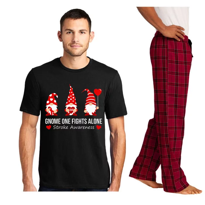 Gnome One Fights Alone Stroke Awareness Red Ribbon Survivor Pajama Set