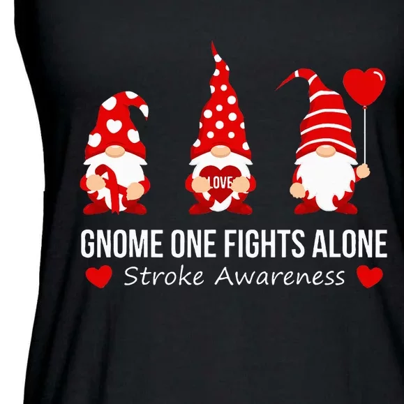 Gnome One Fights Alone Stroke Awareness Red Ribbon Survivor Ladies Essential Flowy Tank