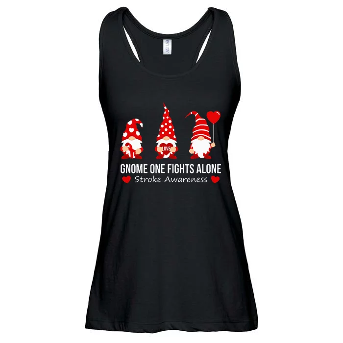 Gnome One Fights Alone Stroke Awareness Red Ribbon Survivor Ladies Essential Flowy Tank