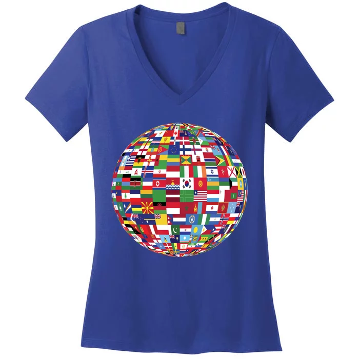 Globe Of Flags World Map Atlas Funny Gift Funny Gift Women's V-Neck T-Shirt