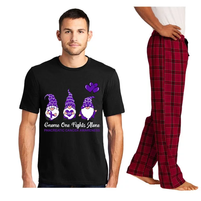 Gnome One Fights Alone Pancreatic Cancer Awareness Ribbon Pajama Set