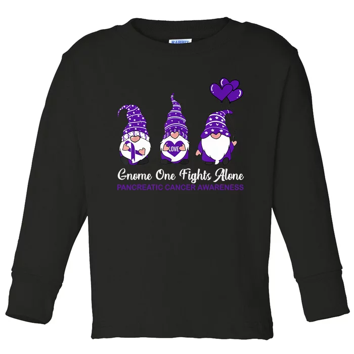 Gnome One Fights Alone Pancreatic Cancer Awareness Ribbon Toddler Long Sleeve Shirt