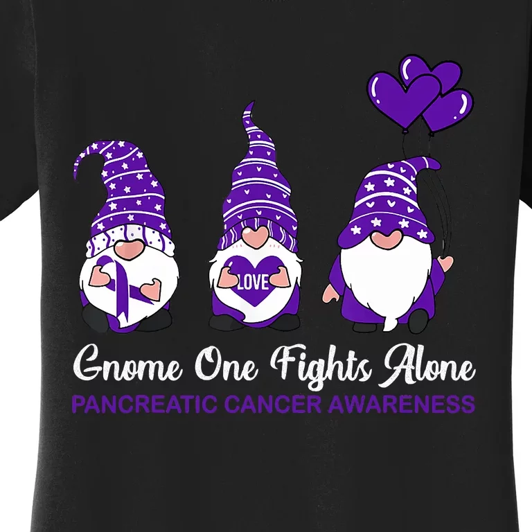 Gnome One Fights Alone Pancreatic Cancer Awareness Ribbon Women's T-Shirt