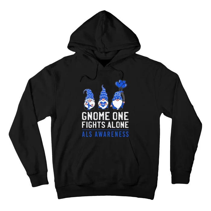 Gnome One Fights Alone ALS Awareness Month Ribbon Support Hoodie