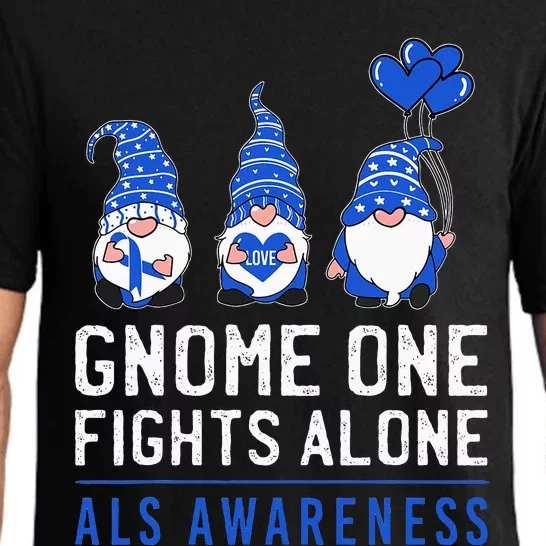 Gnome One Fights Alone ALS Awareness Month Ribbon Support Pajama Set