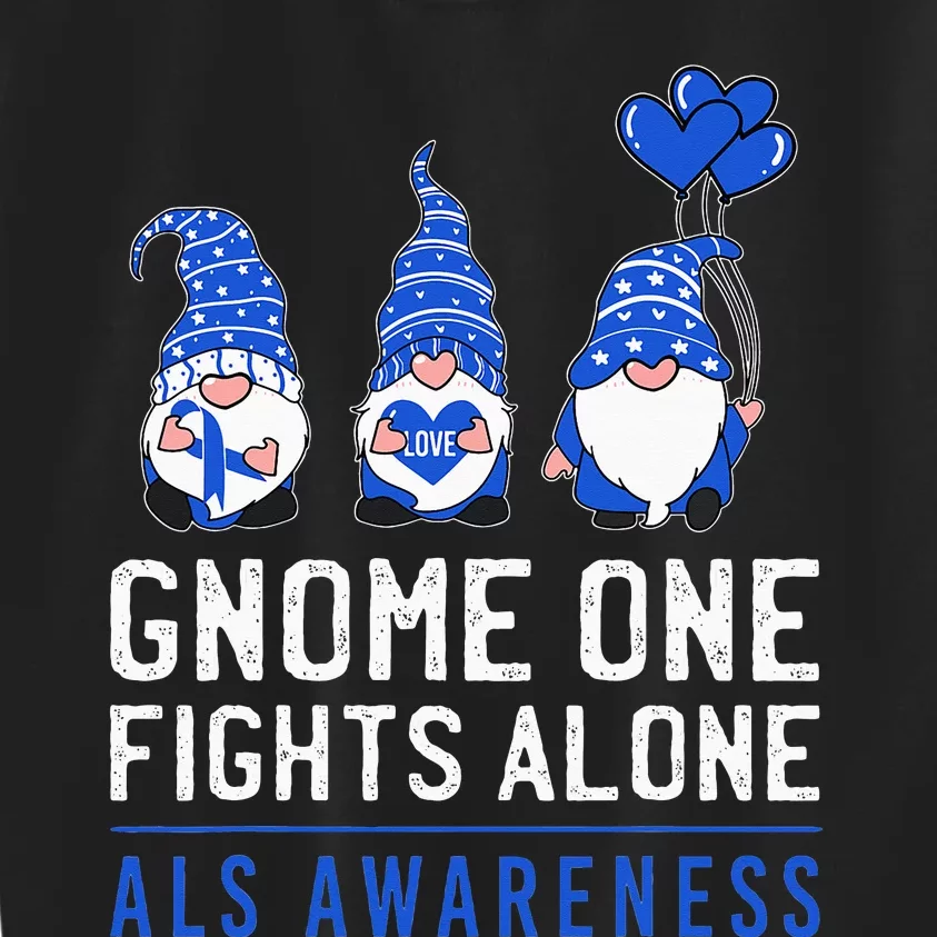 Gnome One Fights Alone ALS Awareness Month Ribbon Support Kids Sweatshirt