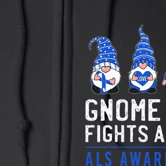 Gnome One Fights Alone ALS Awareness Month Ribbon Support Full Zip Hoodie