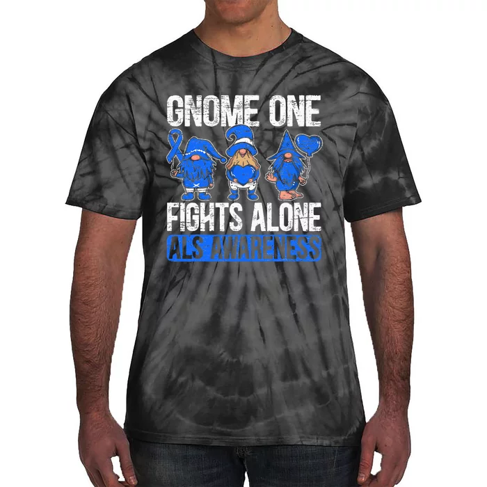 Gnome One Fights Alone ALS Awareness Ribbon Supporter Tie-Dye T-Shirt