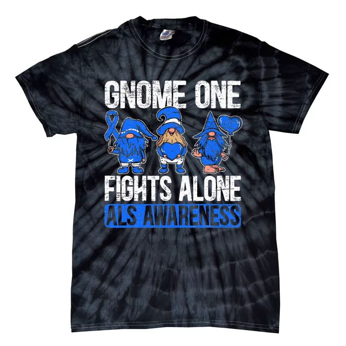 Gnome One Fights Alone ALS Awareness Ribbon Supporter Tie-Dye T-Shirt