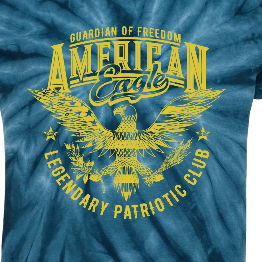 Guardian Of Freedom American Eagle Legendary Patriotic Club Kids Tie-Dye T-Shirt