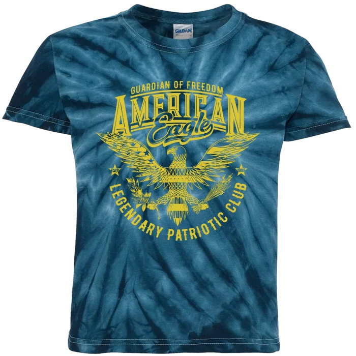 Guardian Of Freedom American Eagle Legendary Patriotic Club Kids Tie-Dye T-Shirt