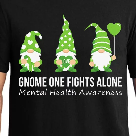 Gnome One Fights Alone Mental Health Awareness Green Ribbon Pajama Set