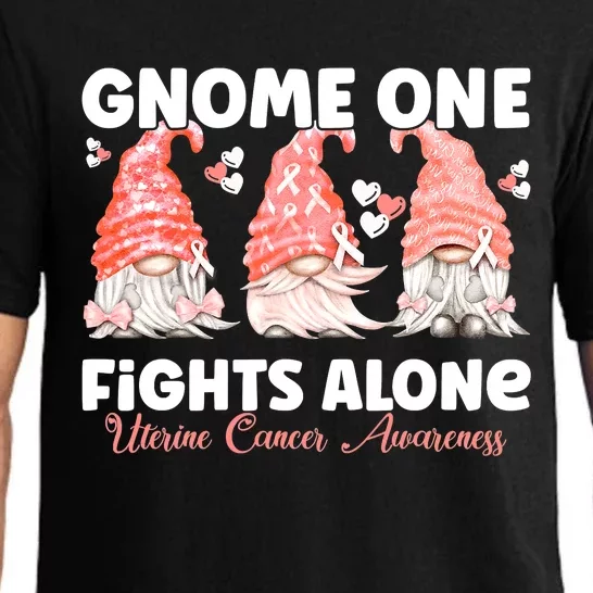 Gnome One Fights Alone Peach Uterine Cancer Awareness Pajama Set