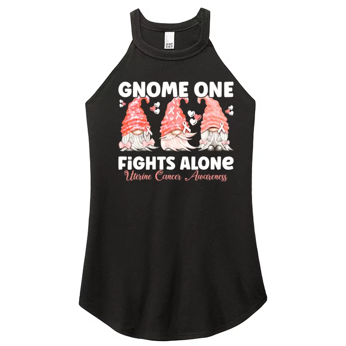 Gnome One Fights Alone Peach Uterine Cancer Awareness Women’s Perfect Tri Rocker Tank