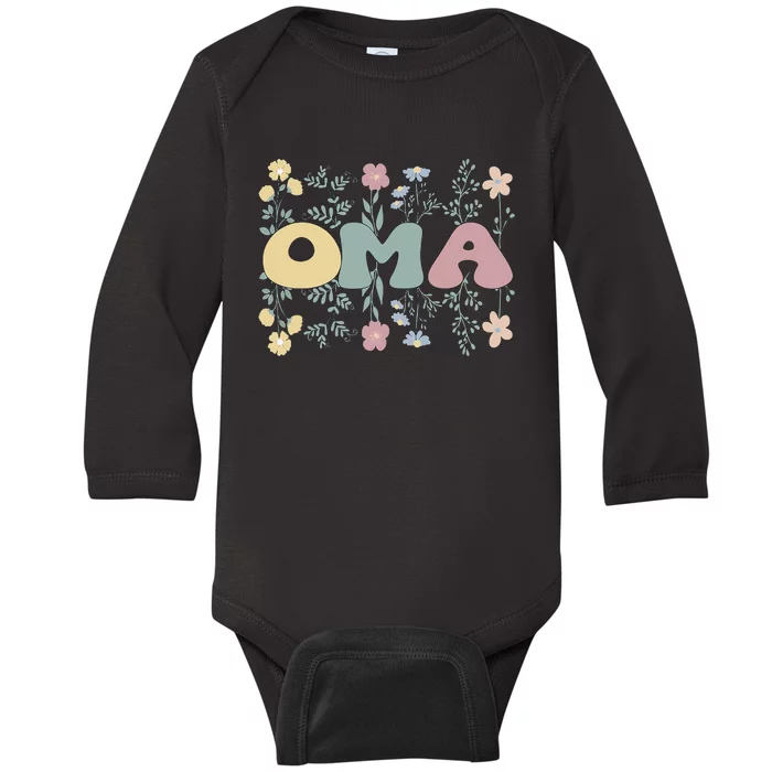 Groovy Oma Grandmother Flowers Oma Grandma Baby Long Sleeve Bodysuit