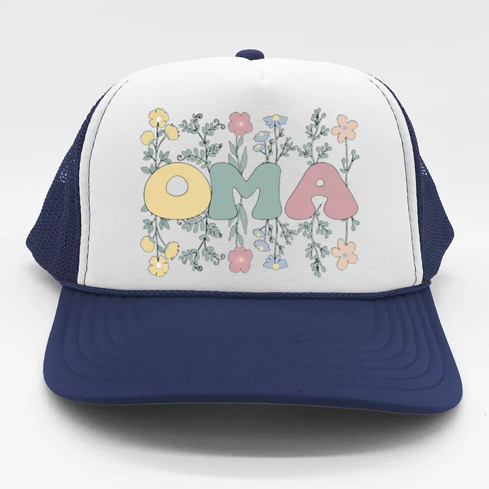 Groovy Oma Grandmother Flowers Oma Grandma Trucker Hat