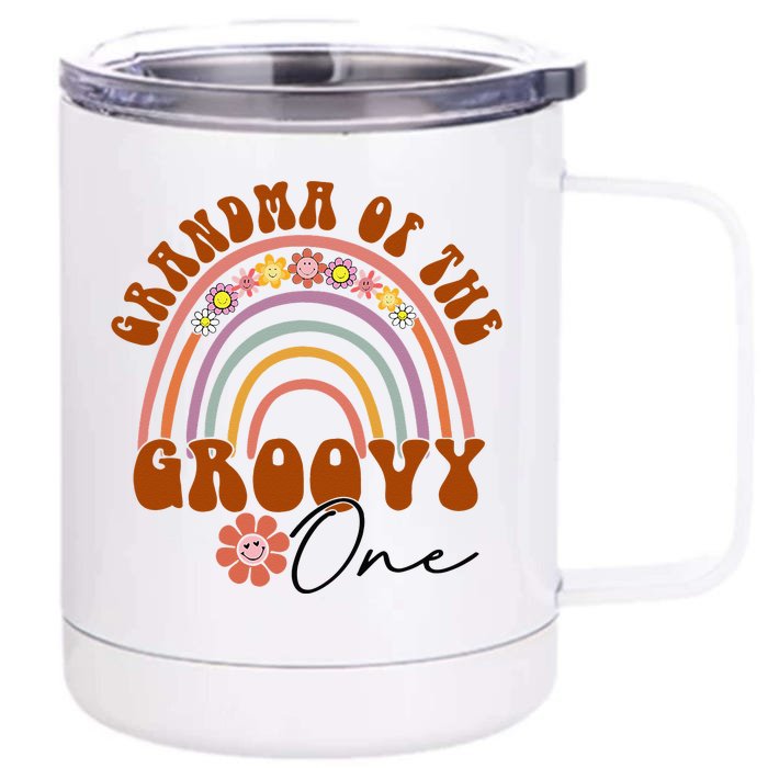 Grandma Of Groovy One Matching Family 1st Birthday Party Front & Back 12oz Stainless Steel Tumbler Cup