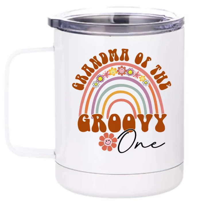 Grandma Of Groovy One Matching Family 1st Birthday Party Front & Back 12oz Stainless Steel Tumbler Cup