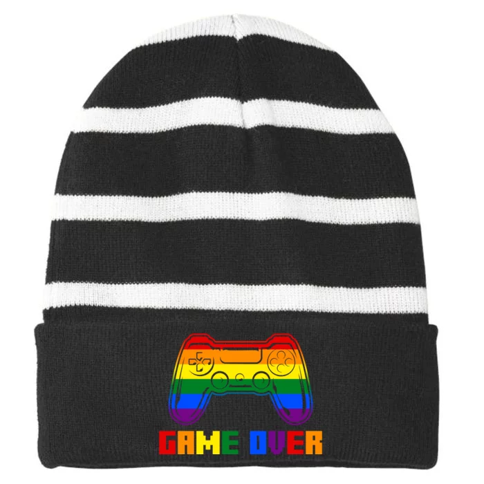 Game Over Striped Beanie with Solid Band