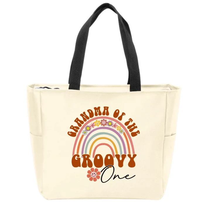 Grandma of Groovy one Matching Family 1st Birthday Party Zip Tote Bag