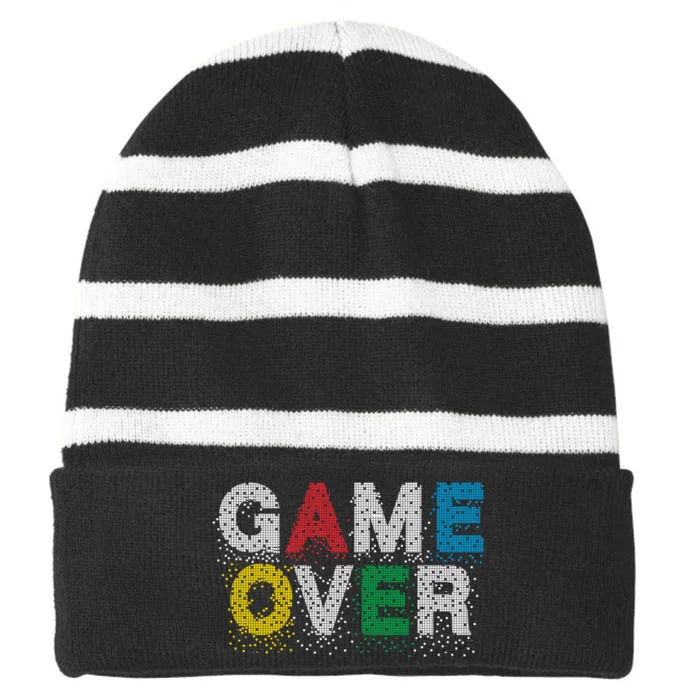 Game Over Striped Beanie with Solid Band