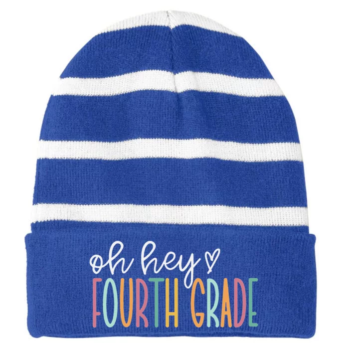 Groovy Oh Hey Fourth Grade Cute 4th Grade Team Striped Beanie with Solid Band