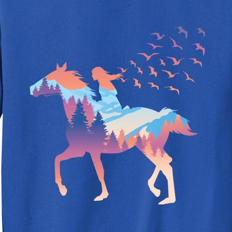 Girl On Horse Beautiful Art Birds Freedom Forest Gift Tall Sweatshirt