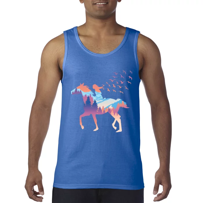 Girl On Horse Beautiful Art Birds Freedom Forest Gift Tank Top