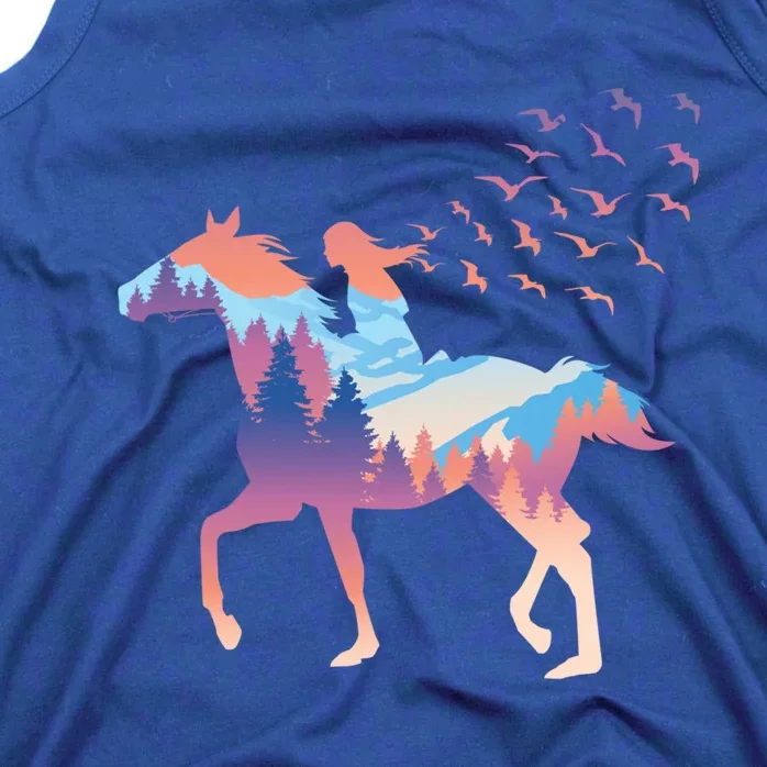 Girl On Horse Beautiful Art Birds Freedom Forest Gift Tank Top