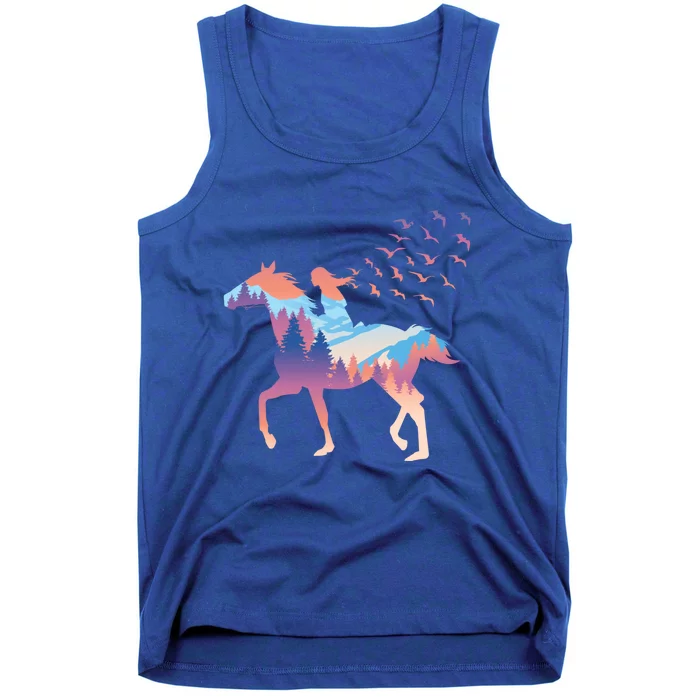 Girl On Horse Beautiful Art Birds Freedom Forest Gift Tank Top