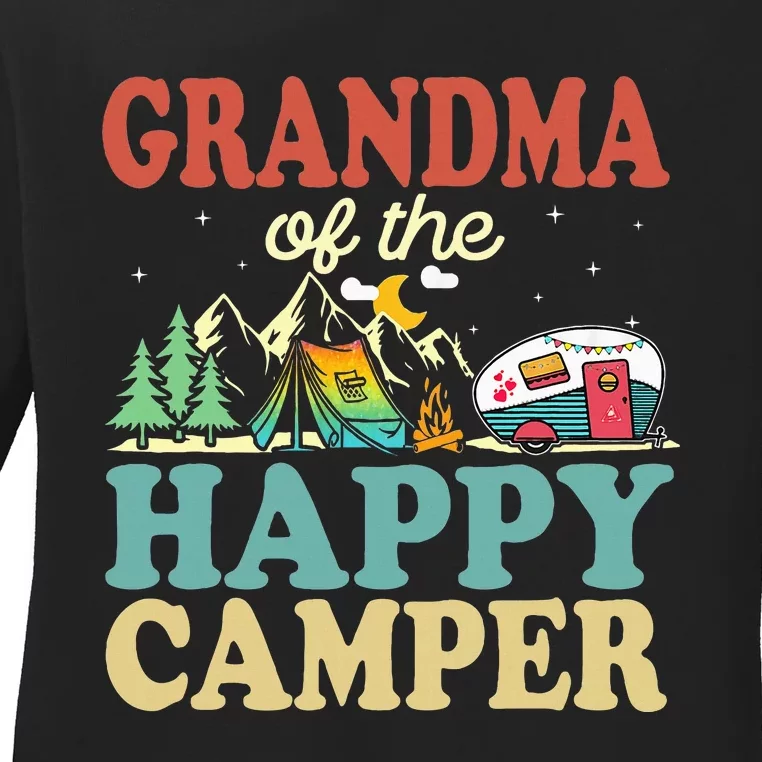 Grandma Of Happy Camper First Birthday Camping Family Ladies Long Sleeve Shirt