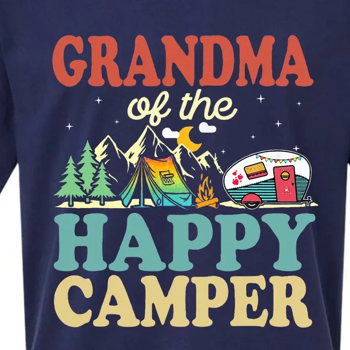 Grandma Of Happy Camper First Birthday Camping Family Sueded Cloud Jersey T-Shirt